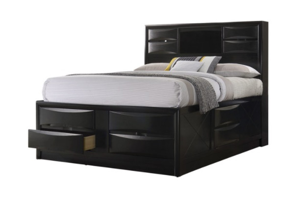 Kendall Black Bookcase Queen Captains Bed