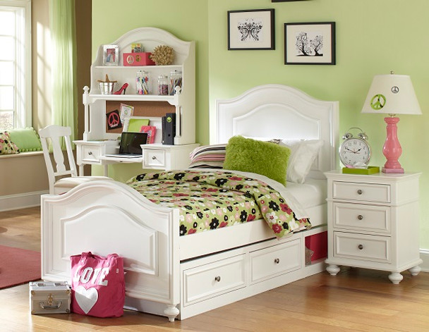 Daphne White Panel Twin Beds for Girls shown with Optional Set of 2 Under Bed Storage Drawers Room