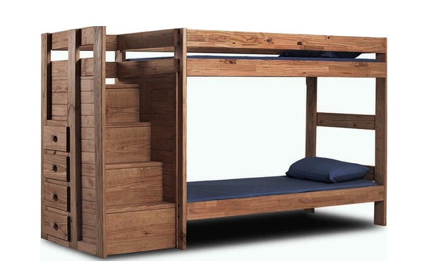 Hemet Mahogany Brown Twin Bunk Bed with Steps