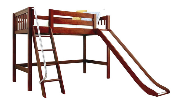 Chad's Chestnut Mid Loft Bed with Slide