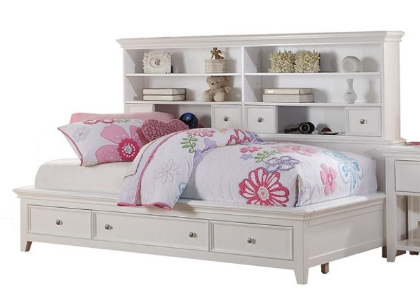 Trixie White Big Bookcase Bed with Storage