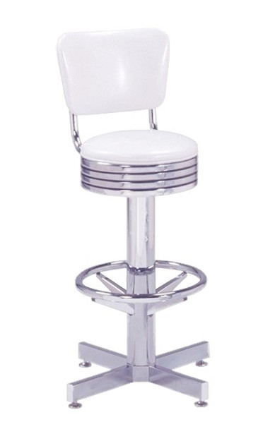 Lynx Retro Swivel Bar Stool shown with White Vinyl