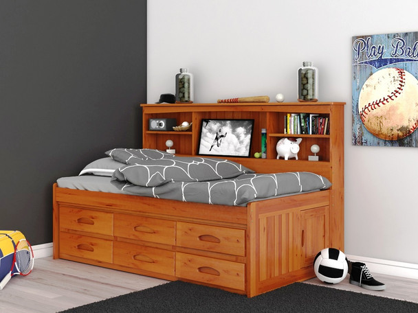 Ravenswood Honey Big Bookcase Twin Bed with Storage Right Angled View Room