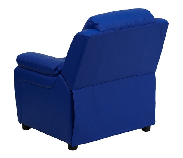 Kids Recliner Vinyl with Storage Arms Back View Blue Kids Recliner Vinyl with Storage Arms Back View Blue