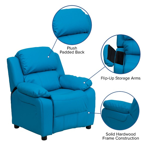 Kids Recliner Vinyl with Storage Arms Turquoise Kids Recliner Vinyl with Storage Arms Turquoise