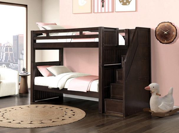 Foster Espresso Twin over Twin Bunk Beds with Stairs Room