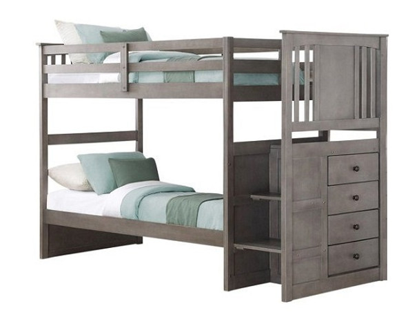 Barr Gray Twin Bunk Bed with Stairs