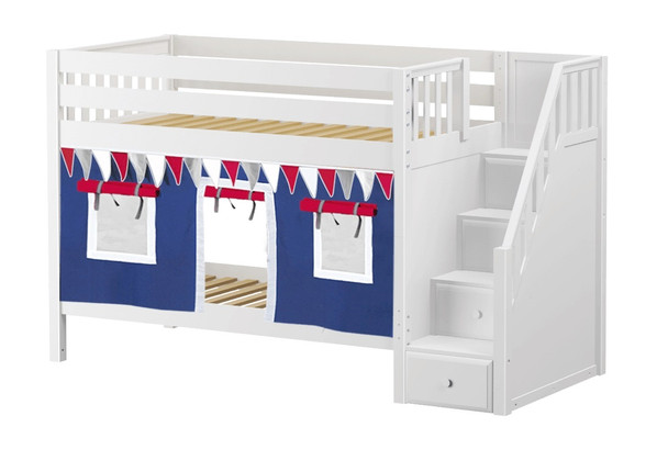 Caleb’s White Playhouse Kids Twin Size Bunk Beds with Stairs
