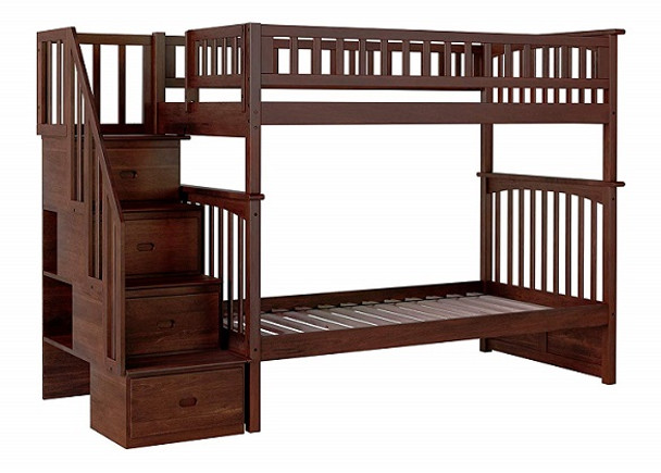 Ogden Walnut Bunk Bed with Stairs twin over twin