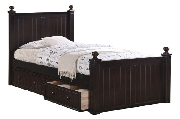 Foster Espresso Full Size Bed for Kids shown with Optional Set of 2 Underbed Storage Drawers