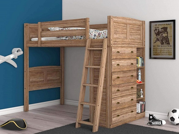 Schaffer Distressed Sand Twin Loft Bed with Storage Room