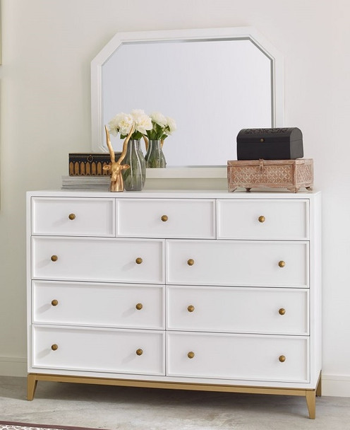 Antoinette White and Gold Large Dresser shown with Optional Mirror Room
