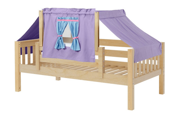 Devon's Natural Twin Size Toddler Daybed-Slatted Ends-Purple/Light Blue/Hot Pink Top Tent