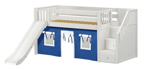 Buckingham White Fort Boys Twin Low Loft Bed with Stairs