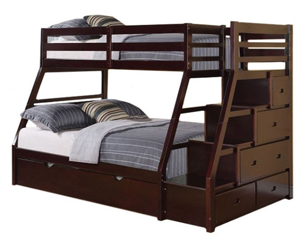 Warner Espresso Twin over Full Bunk Bed with Stairs