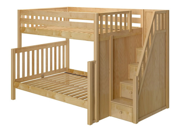Arthur Natural Full over Queen Bunk Bed with Stairs