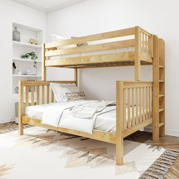 Becks Natural Twin XL Bunk Bed with Queen on Bottom Right Side Angled View Room