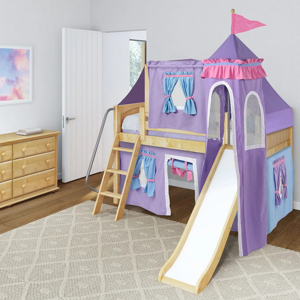 Purple Princess Natural Girls Twin Loft Bed-Panel Ends