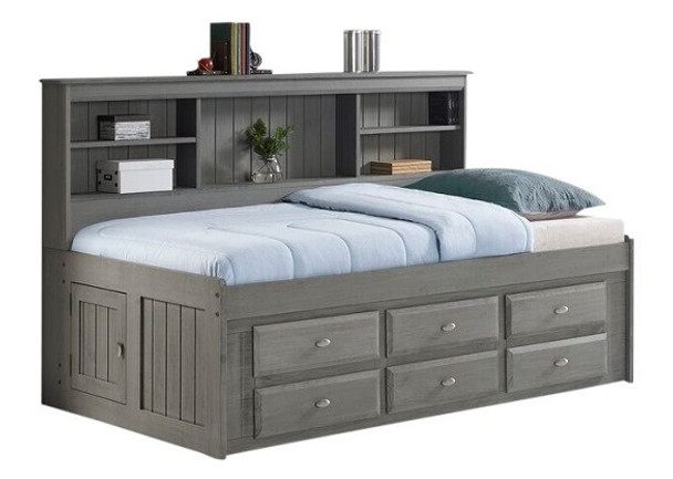 Hester Chimney Gray Big Bookcase Twin Bed with Storage