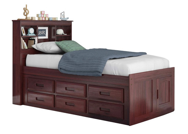 Ferguson Brown Cherry Bookcase Twin Captains Bed