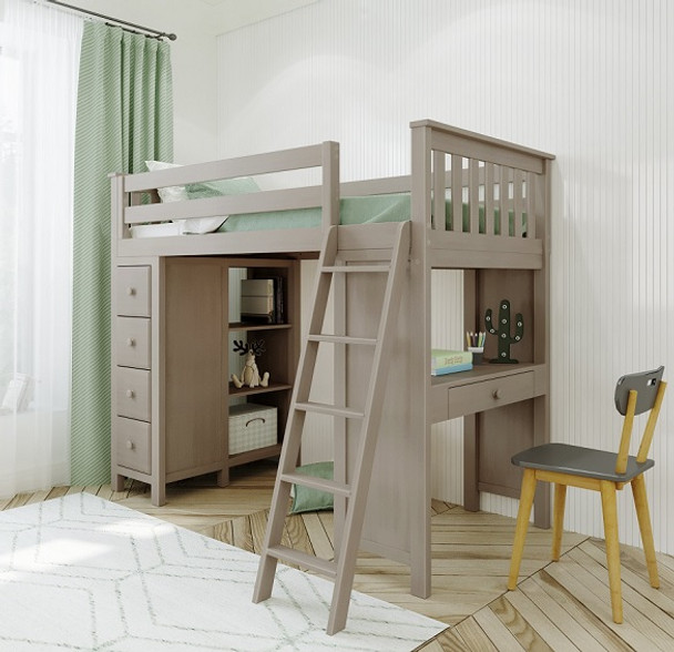 Kivik Sand Twin Loft Bed with Desk and Storage Room