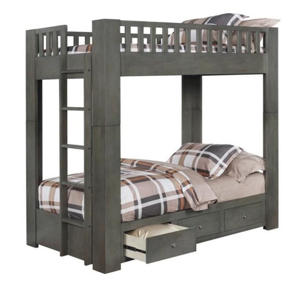 Draco Gray Twin Bunk Beds with Storage