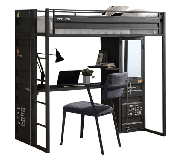 Shipping Container Gray Loft Bed with Desk and Storage