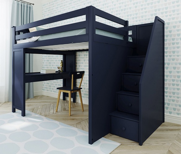 Braxton Blue Full Size Loft Bed with Desk Room