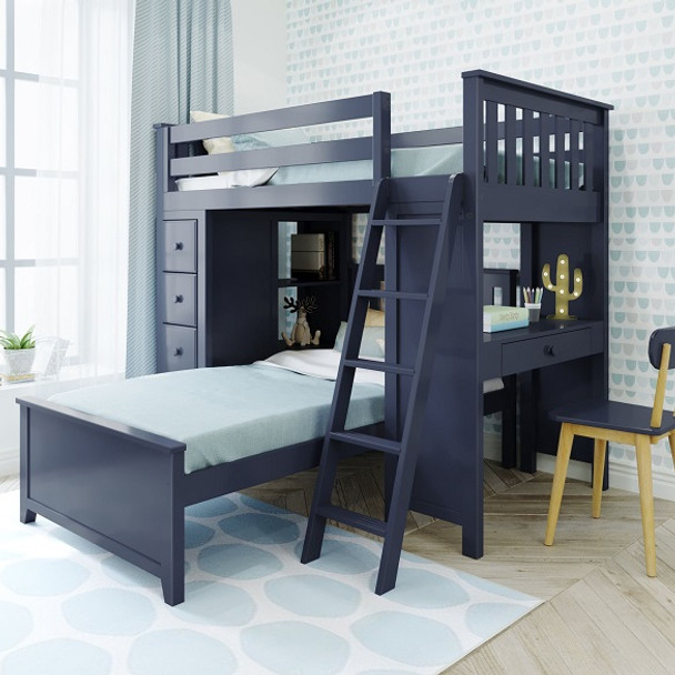 Baldwin Blue L Shape Loft Bed Right Side Angled View Room