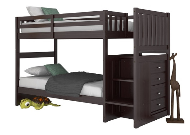 Huntington Espresso Twin over Twin Bunk Beds with Stairs