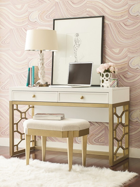 Antoinette White and Gold Desk shown with Optional Gold Stool Room