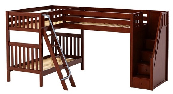 Elkhart Chestnut Twin Size Sleeps 3 Bunk Beds with Stairs