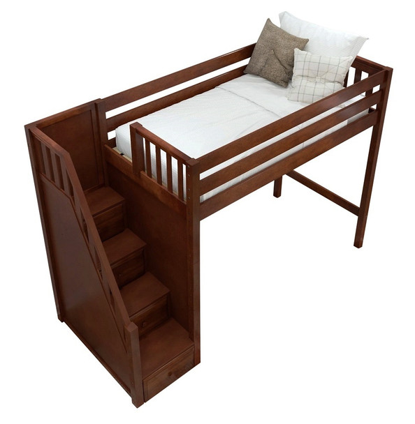 Grady Chestnut Twin Loft Bed with Stairs