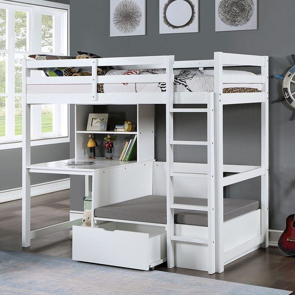 Arden White Loft Bed with Desk Room