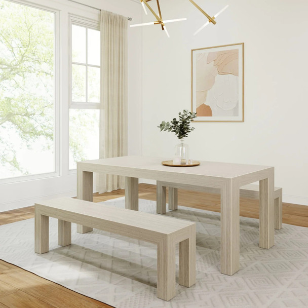 Rockport Distressed Seashell Dining Table with Bench Angled View Room