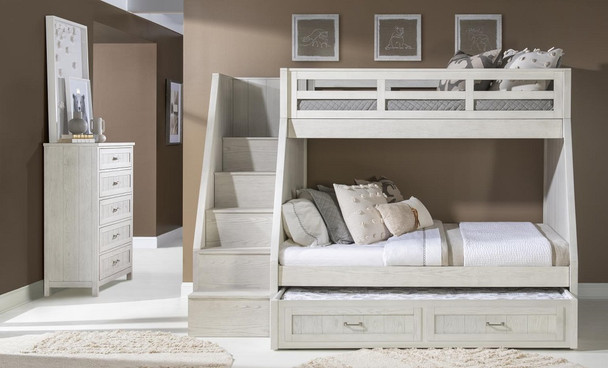 Jordan Whitewash Twin over Full Bunk Bed with Stairs twin over full bunk bed with stairs