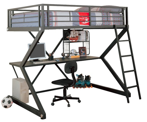 Astro Metal Matte Black Full Size Loft Bed with Desk