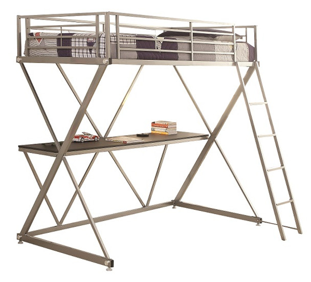 Zimmerman Silver Metal Twin Loft Bed with Desk