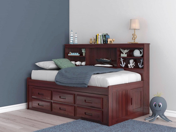 Duncan Brown Cherry Big Bookcase Twin Bed with Storage Right Angled View Room