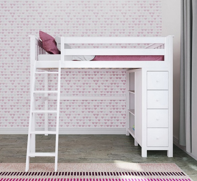 Anaya White Twin Loft Bed with Storage