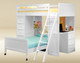 Beatrice White Twin Loft Bed with Desk and Storage shown with Optional Twin Bottom Bed on Casters Room