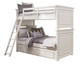 Selena White Twin Bunk Beds shown with Optional Twin Storage Trundle