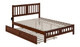 Kani Walnut Queen Size Platform Bed Frame shown with Optional Twin XL Trundle Open