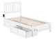 Dodie White Twin Platform Bed Frame shown with Optional Set of 2 Storage Drawers Open