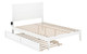 Suna White Queen Size Bed Frame with Headboard shown with Optional Twin XL Trundle Open