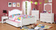 Cassidy White Full Size Bed Frame for Girl shown with Optional Twin Storage Trundle Room