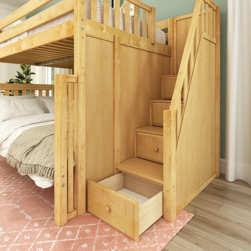 Diy Bunk Bed Stairs With Drawers Arthur Natural Full Over Queen1