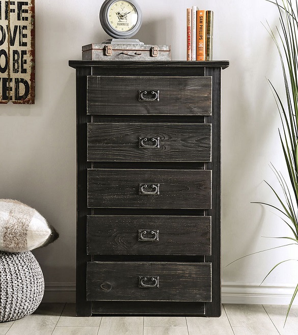 Raven Distressed Black 5 Drawer Chest