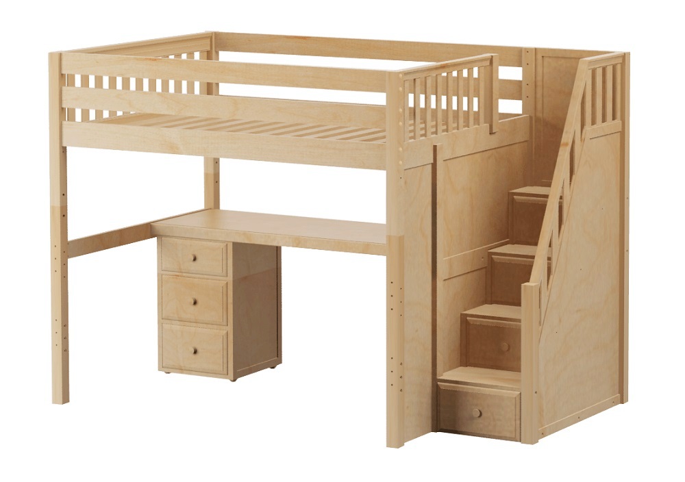 Haylee Natural Loft Bed with Stairs and Desk