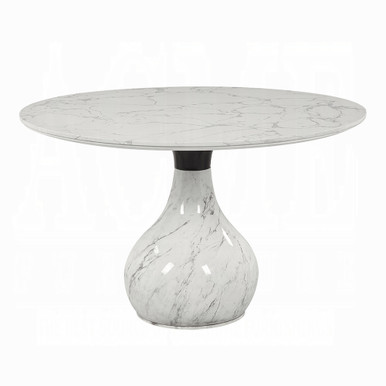 Included Koen DN04055 48-inch round engineered marble table. This five-piece offer also includes four gray corduroy Kini DN04346 chairs, shown separately.